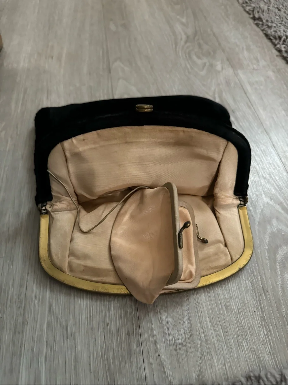 Vintage Black Velvet Clutch with Gold Trim